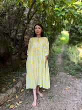 画像をギャラリービューアに読み込む, 上質インドコットン ミディドレス カプリブルー×レモンドロップイエロー|MANGALA ARATI(マンガラ アーラティー)