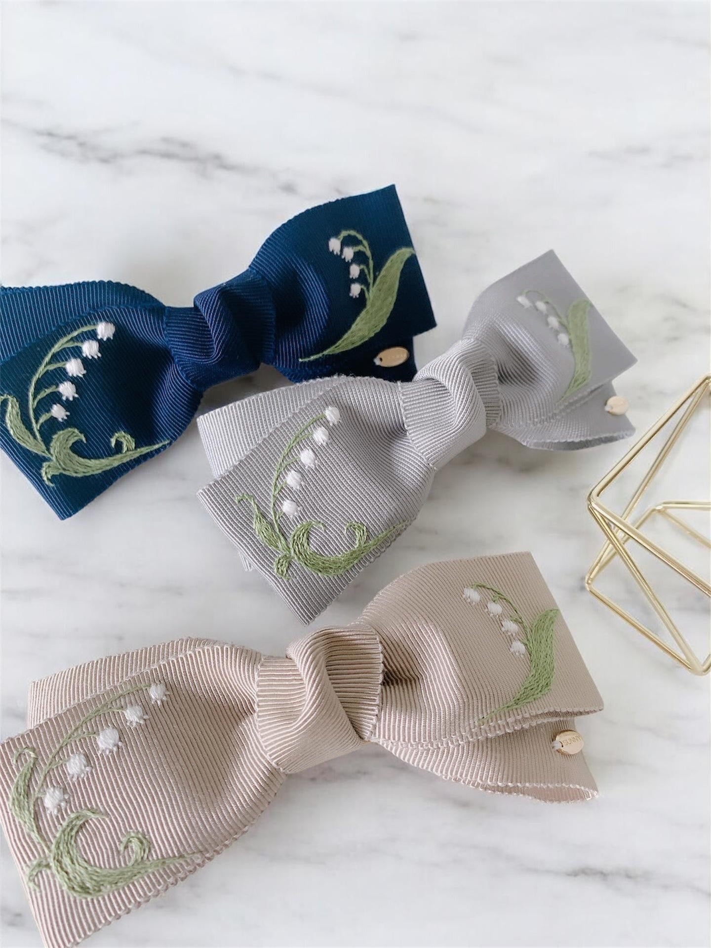Muguet (スズラン) フランス刺繍 リボンバレッタ｜SUNNY RIBBON
