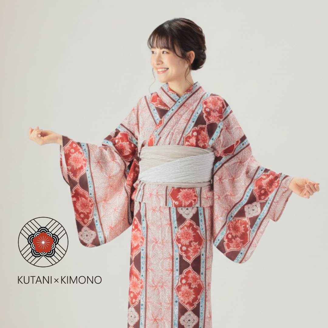 ユニセックス浴衣・帯 2点セット【遊泳花】中谷まこデザイン｜KUTANI