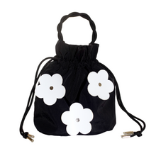 画像をギャラリービューアに読み込む, bucket drawstring bag<Leather flower motif-black->|Cherry on top(チェリーオントップ)