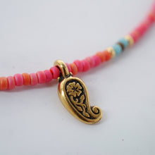 画像をギャラリービューアに読み込む, 【2点セット】ビーズフリンジピアスとピューターチャームネックレス カーマインレッド (イヤリング変更可)ギフトボックス|Ahki Beadwork(アーキービーズワーク)