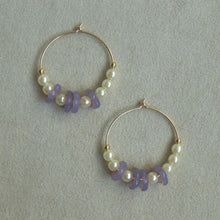 画像をギャラリービューアに読み込む, 【ピアス】耳元に咲く静けさ アメジストオパールフラワーとパールの14KGFフープピアス|ERIKOART(エリコアート)
