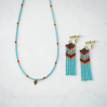 画像をギャラリービューアに読み込む, 【2点セット】ビーズフリンジピアスとアメリカ製チャームネックレス ライトブルー (イヤリング変更可)ギフトボックス|Ahki Beadwork(アーキービーズワーク)