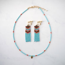 画像をギャラリービューアに読み込む, 【2点セット】ビーズフリンジピアスとアメリカ製チャームネックレス ライトブルー (イヤリング変更可)ギフトボックス|Ahki Beadwork(アーキービーズワーク)