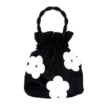 画像をギャラリービューアに読み込む, bucket drawstring bag<Leather flower motif-black->|Cherry on top(チェリーオントップ)