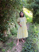 画像をギャラリービューアに読み込む, 上質インドコットン ミディドレス カプリブルー×レモンドロップイエロー|MANGALA ARATI(マンガラ アーラティー)