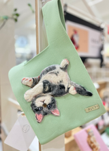 画像をギャラリービューアに読み込む, ごろりん子猫のニットバッグ(グレー×白)|たろじろ