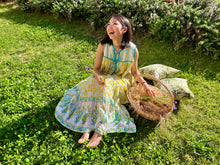 画像をギャラリービューアに読み込む, 上質インドコットン ノースリーブマキシドレス カプリブルー×レモンドロップイエロー|MANGALA ARATI(マンガラ アーラティー)