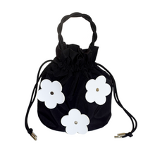 画像をギャラリービューアに読み込む, bucket drawstring bag<Leather flower motif-black->|Cherry on top(チェリーオントップ)