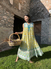 画像をギャラリービューアに読み込む, 上質インドコットン ノースリーブマキシドレス カプリブルー×レモンドロップイエロー|MANGALA ARATI(マンガラ アーラティー)