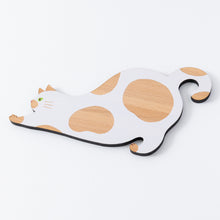 画像をギャラリービューアに読み込む, 猫雑貨・木製プレート&コースター【ねこまみれロング のびる・白】|Ten&O