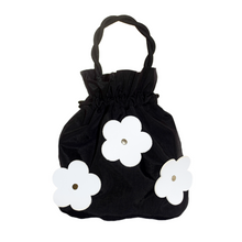画像をギャラリービューアに読み込む, bucket drawstring bag<Leather flower motif-black->|Cherry on top(チェリーオントップ)