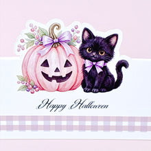 画像をギャラリービューアに読み込む, ピンクのかぼちゃと黒猫のハロウィンペーパーヘッダー(トッパー)7枚袋付き|okuru(オクル)