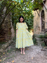 画像をギャラリービューアに読み込む, 上質インドコットン ミディドレス カプリブルー×レモンドロップイエロー|MANGALA ARATI(マンガラ アーラティー)