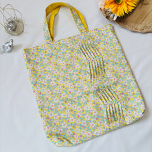 画像をギャラリービューアに読み込む, ウェーブタックトートバッグ(黄・花)|Nikomatch(ニコマッチ)