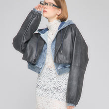 画像をギャラリービューアに読み込む, フェイクレザー テーラード コンビネーション ブルゾン|Nora Lily elle(ノラリリーエル)