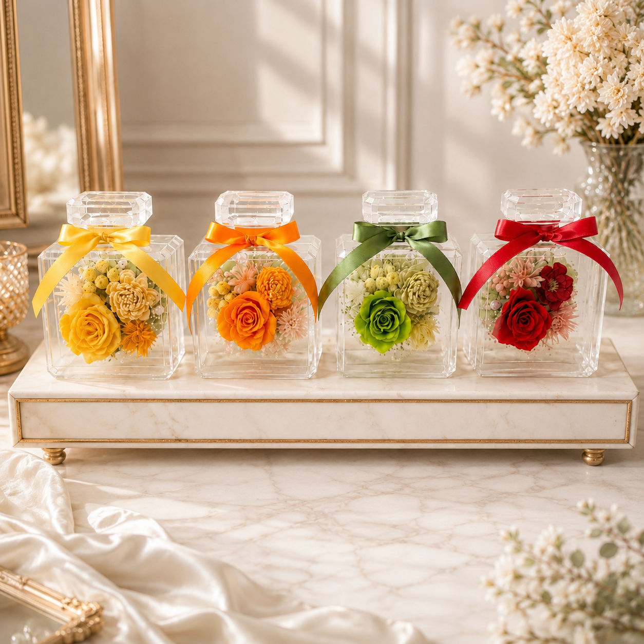 midorin0918様 リクエスト 4点 まとめ商品 香水ボトル フラワー Flower Parfum 香水瓶四角型】バラ 母の日 ギフト プレゼント 両親贈呈