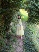 画像をギャラリービューアに読み込む, 上質インドコットン ミディドレス カプリブルー×レモンドロップイエロー|MANGALA ARATI(マンガラ アーラティー)