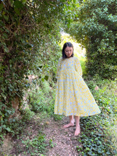 画像をギャラリービューアに読み込む, 上質インドコットン ミディドレス カプリブルー×レモンドロップイエロー|MANGALA ARATI(マンガラ アーラティー)