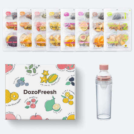 DozoFreesh DozoFreesh Gift Set (Smoky Pink Bottle)　全種8袋とHARIOのフィルターインボトルのプレゼントBOXセット｜ DozoFreesh（ドーゾフリーシュ）