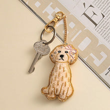 画像をギャラリービューアに読み込む, 幸せをよぶ　ザリ刺繡　バッグチャーム(犬シリーズ)｜猫とイチオクノホシ（ネコトイチオクノホシ）
