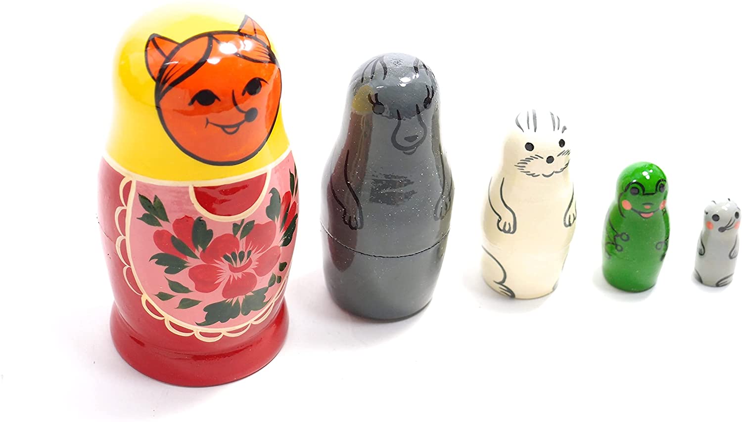 Traditional Semenov Animals Matryoshka 5 piece (GOUACHE) [ロシア製] ｜VOLGA（ヴォルガ）