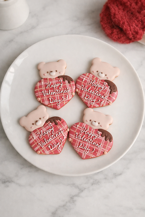 バレンタインハートのくまちゃんクッキー｜sumirecookies（スミレ
