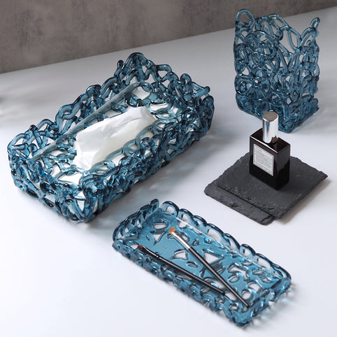 ame 靄 -MOYA- ティッシュケース つゆくさ（ネイビー）｜ame（アメ）