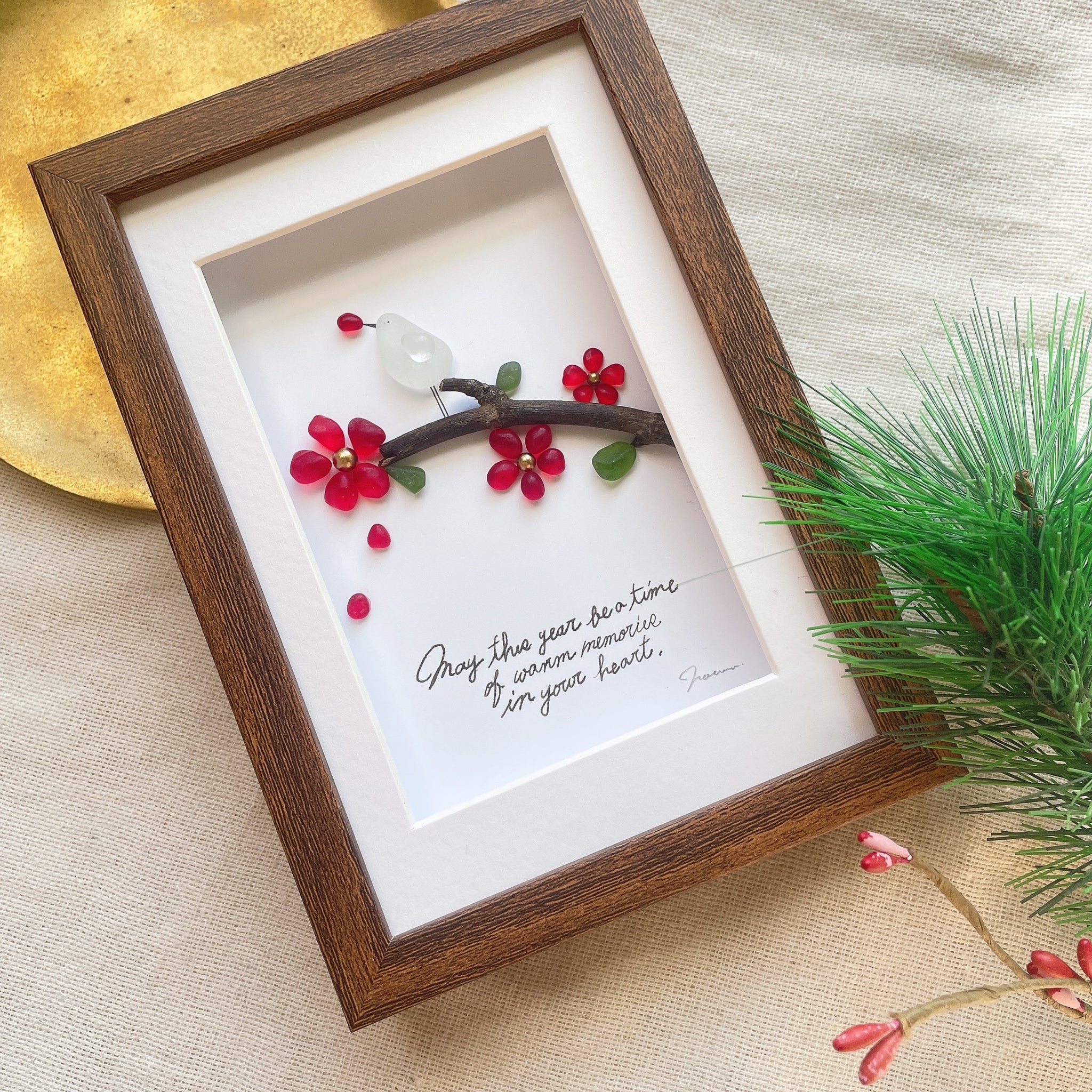 梅の花にぶらさがり 着物うさぎさんシーグラスアート お正月 冬 シーグラスアート ♡秋の夜長と桜ランプ♡ 桜 きのこランプ アートＬ判