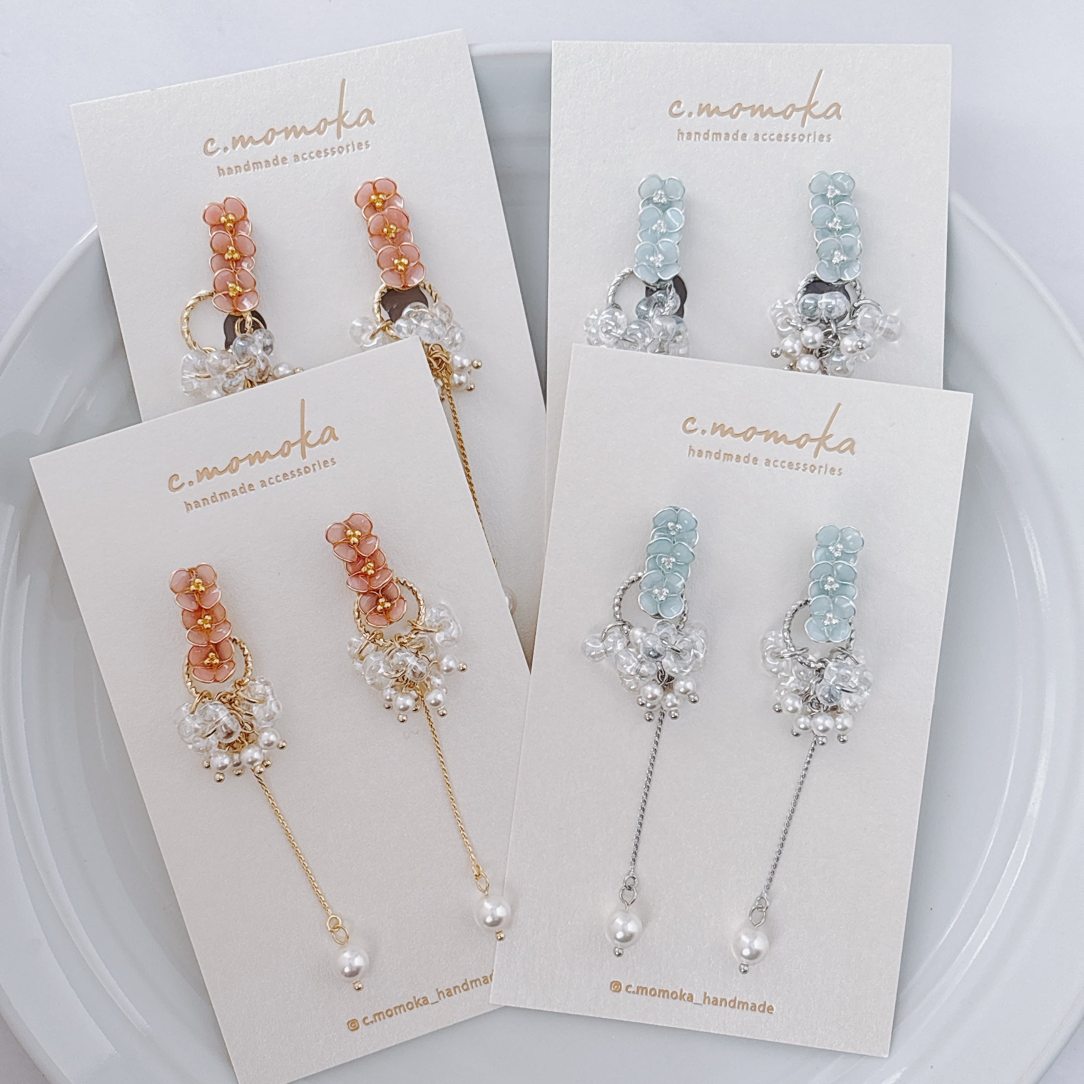 三恋花（サンコイバナ）｜ピアス、イヤリング｜ピンク、ブルー｜2way｜c.momoka（シーモモカ）