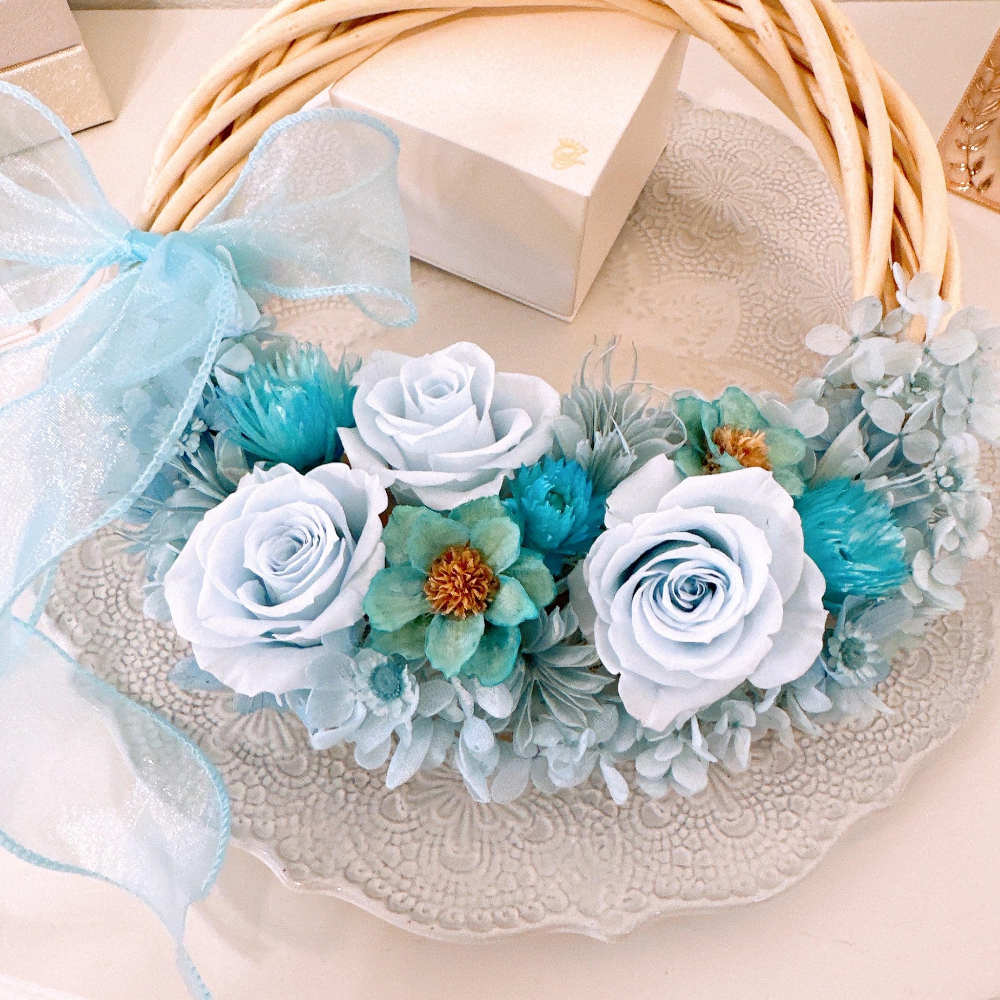ハーフリース】ブルー 青 夏色 バラ アジサイ ギフト 結婚 新築 誕生日