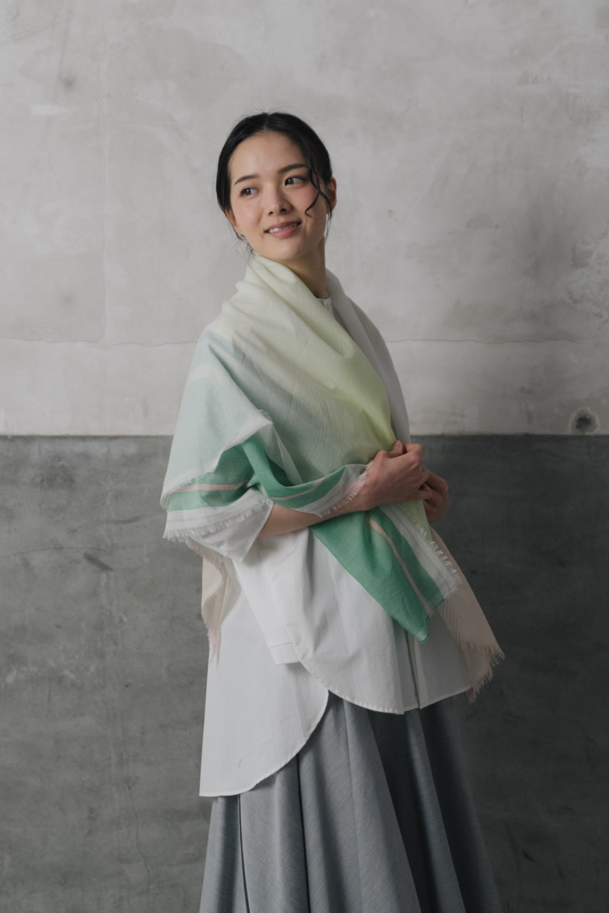 美品 ARTS&SCIENCE 春夏 ストール コットン ホワイト オリーブ 極細コットン播州織ストール Mサイズ col:ベージュ(BEYE)｜POLS