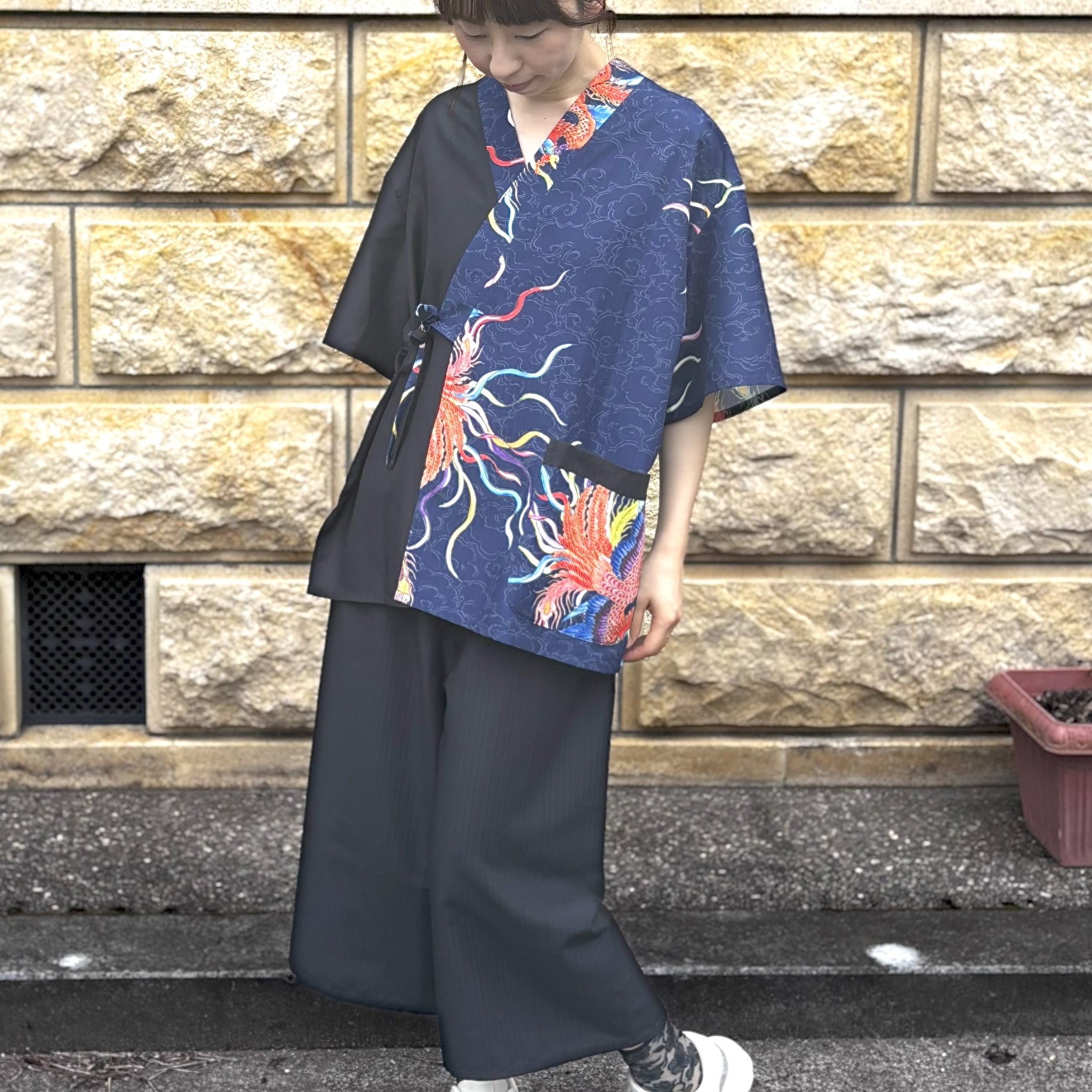 ユニセックス甚平 上下セット【鳳凰】山崎大輝デザイン｜KUTANI×KIMONO