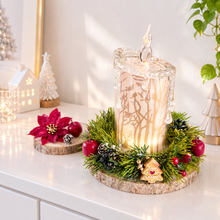 画像をギャラリービューアに読み込む, キラキラ煌めくLEDキャンドルが灯る 森のクリスマスリースアレンジ〜切り株付き ナチュラルインテリア 4点セット｜bouquet de muguet（ブーケ　ドゥ　ミュゲ）
