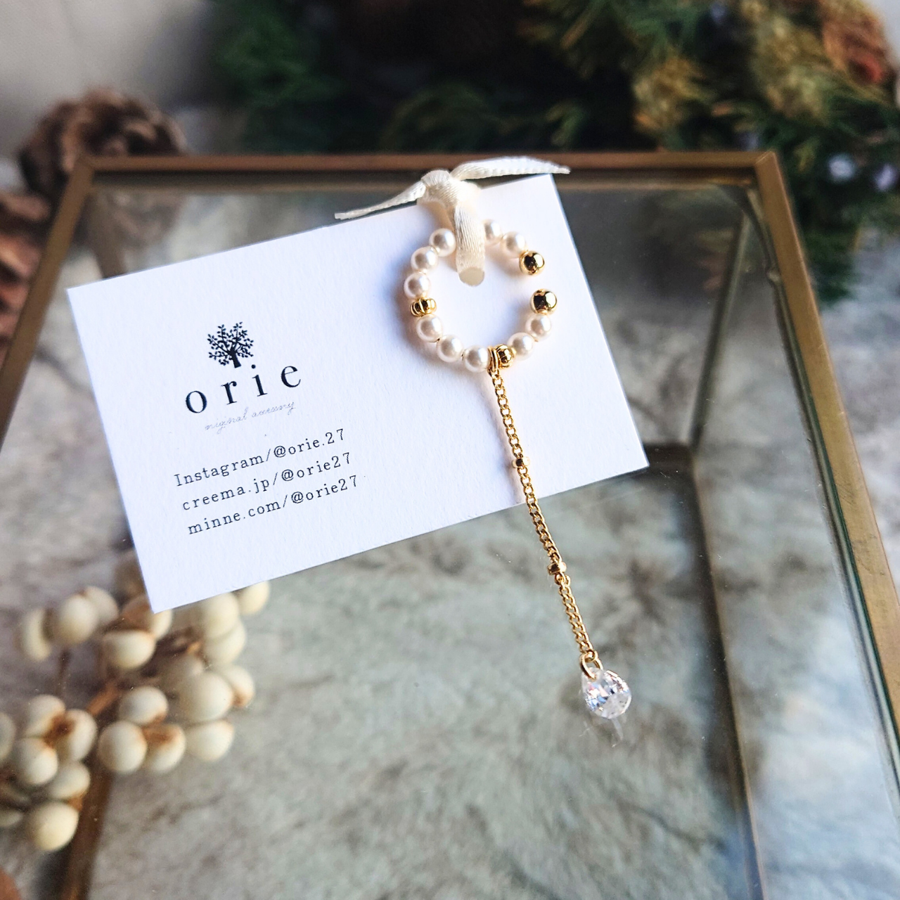 イヤーカフ パール チェーン 雫 ジルコニア 上品 大人 ご褒美 プレゼント｜orie（オリエ）