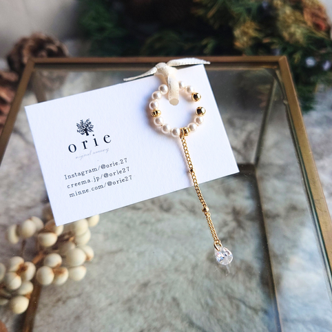 orie イヤーカフ パール チェーン 雫 ジルコニア 上品 大人 ご褒美 プレゼント｜orie（オリエ）