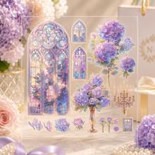 画像をギャラリービューアに読み込む, Floral Princess Hydrangea Melody クリスタルインク&amp;箔押し&amp;キスカット装飾コラージュステッカー｜nene_hope_heart（ネネホープハート）
