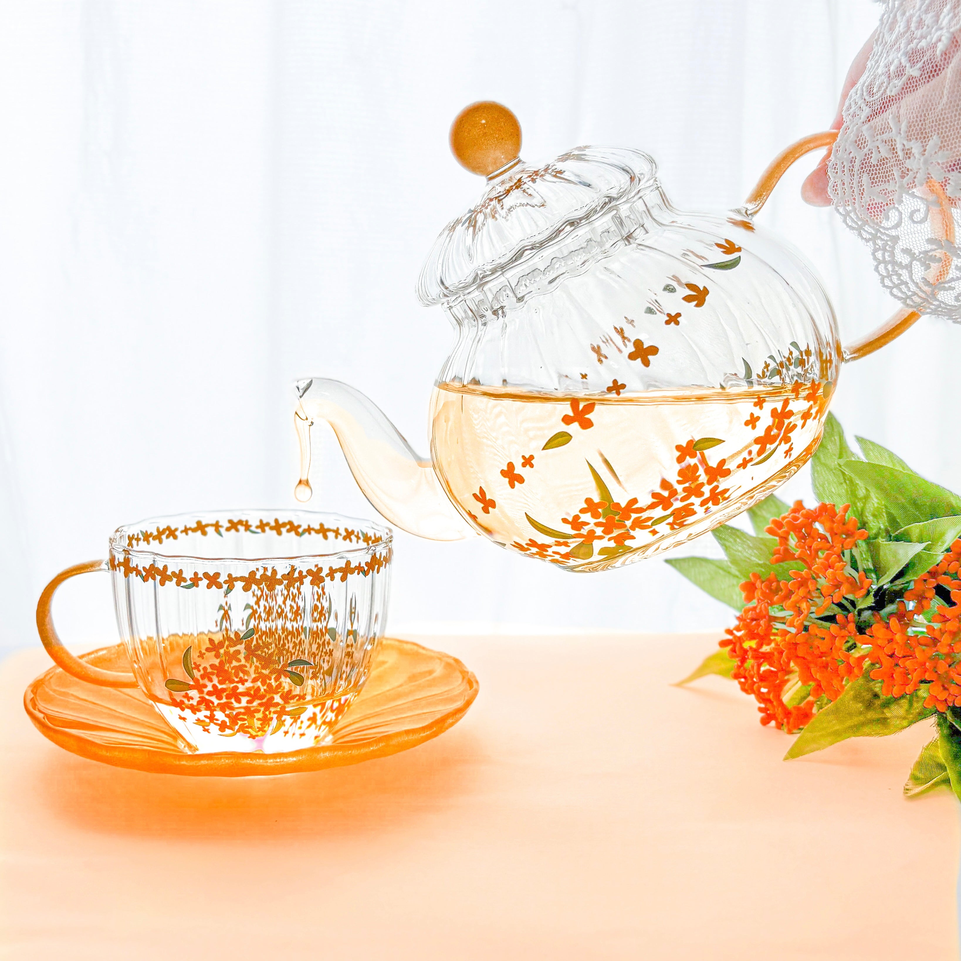 金木犀が靡く耐熱ガラスのティーセット｜Blanche Neige By ちょこにゃん（ブランシュネージュバイチョコニャン）