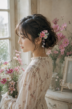 画像をギャラリービューアに読み込む, 透ける秋桜と揺れる天然石・クリスタルの髪飾り｜ハピネスウェーブ
