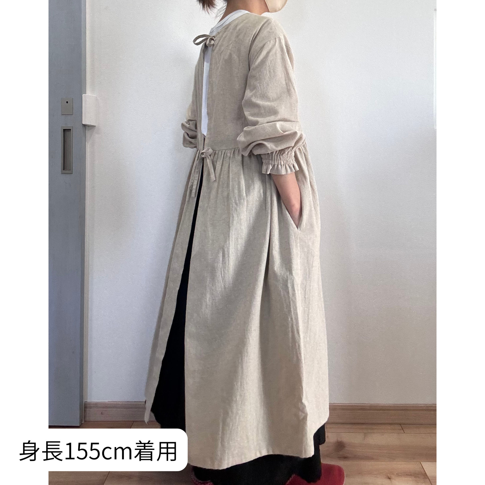 コットンリネン 生成り キナリ 割烹着ワンピース｜かっぽう着屋