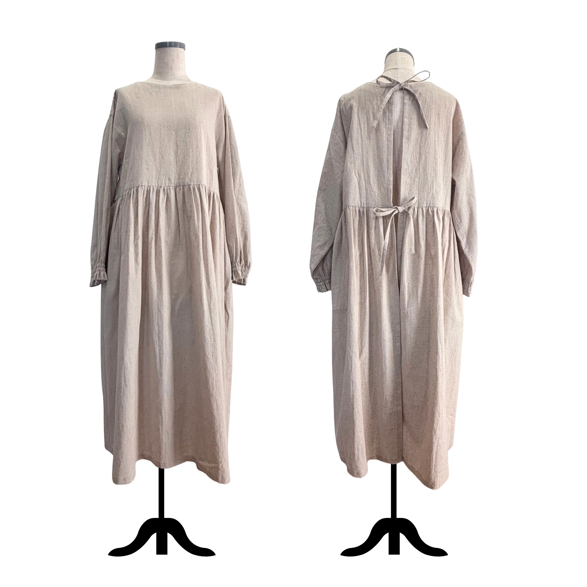 即納】コットンリネン 生成り キナリ 割烹着ワンピース｜かっぽう着屋