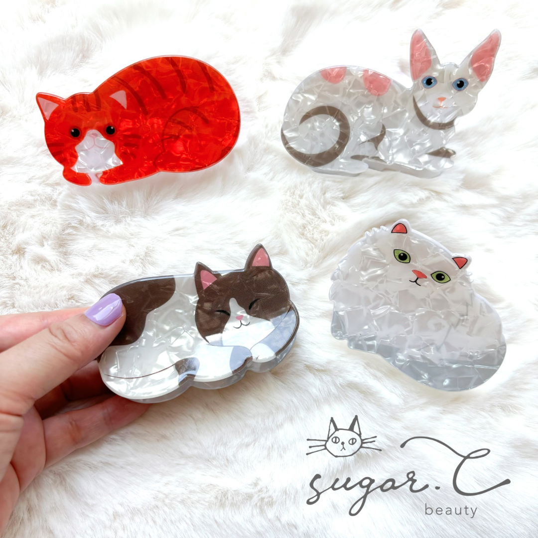 じゃれねこチャンとイチョウの葉　ヘアクリップ　トラネコ CAT HAIR CLIP｜sugar.C beauty（シュガーシービューティー