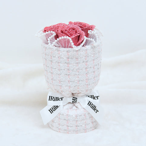IRiller 尾州プティツイードブーケ 桃雫〈ピンクバラ3本〉｜日本製グリッターローズ｜IRiller（アイリエ）