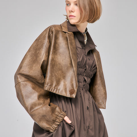 Nora Lily elle フェイクレザー テーラード コンビネーション ブルゾン｜Nora Lily elle（ノラリリーエル）