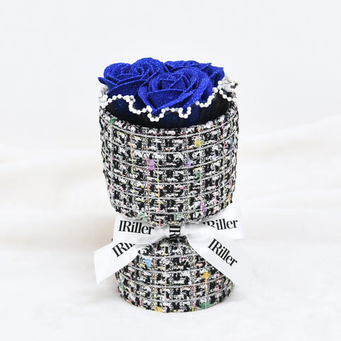 IRiller 尾州プティツイードブーケ 華絹〈青バラ3本〉｜日本製グリッターローズ｜IRiller（アイリエ）
