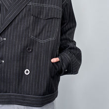 画像をギャラリービューアに読み込む, ピンストライプ デニムライク ダブルジャケット｜Nora Lily（ノラリリー）
