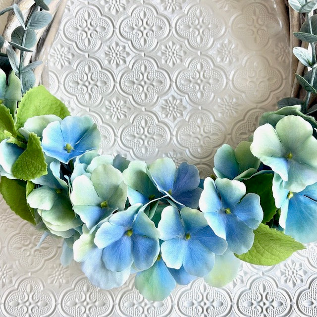❃紫陽花とユーカリのオーバルリース アンティークブルー紫陽花とグニユーカリの大人リース （アーティ