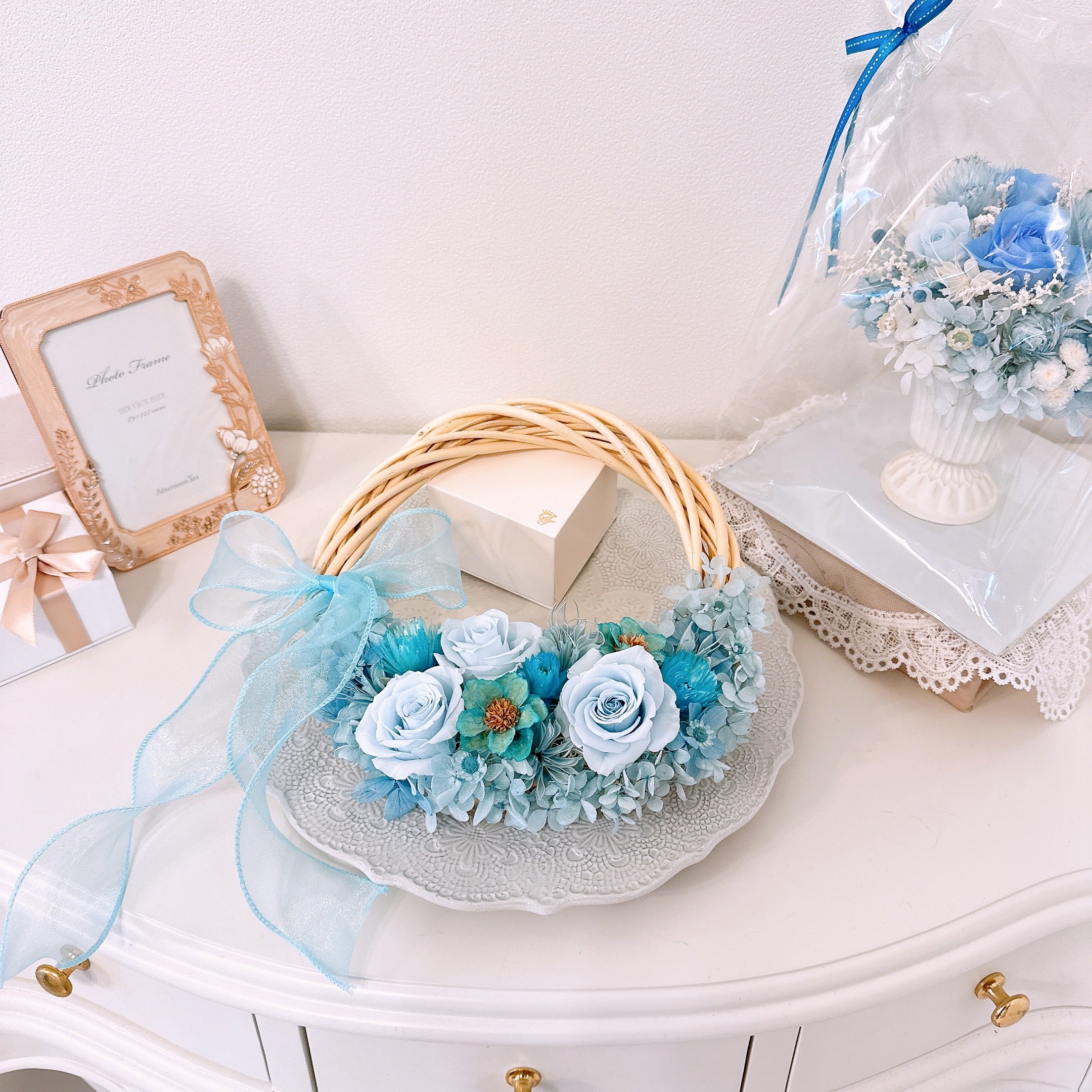 ハーフリース】ブルー 青 夏色 バラ アジサイ ギフト 結婚 新築 誕生日