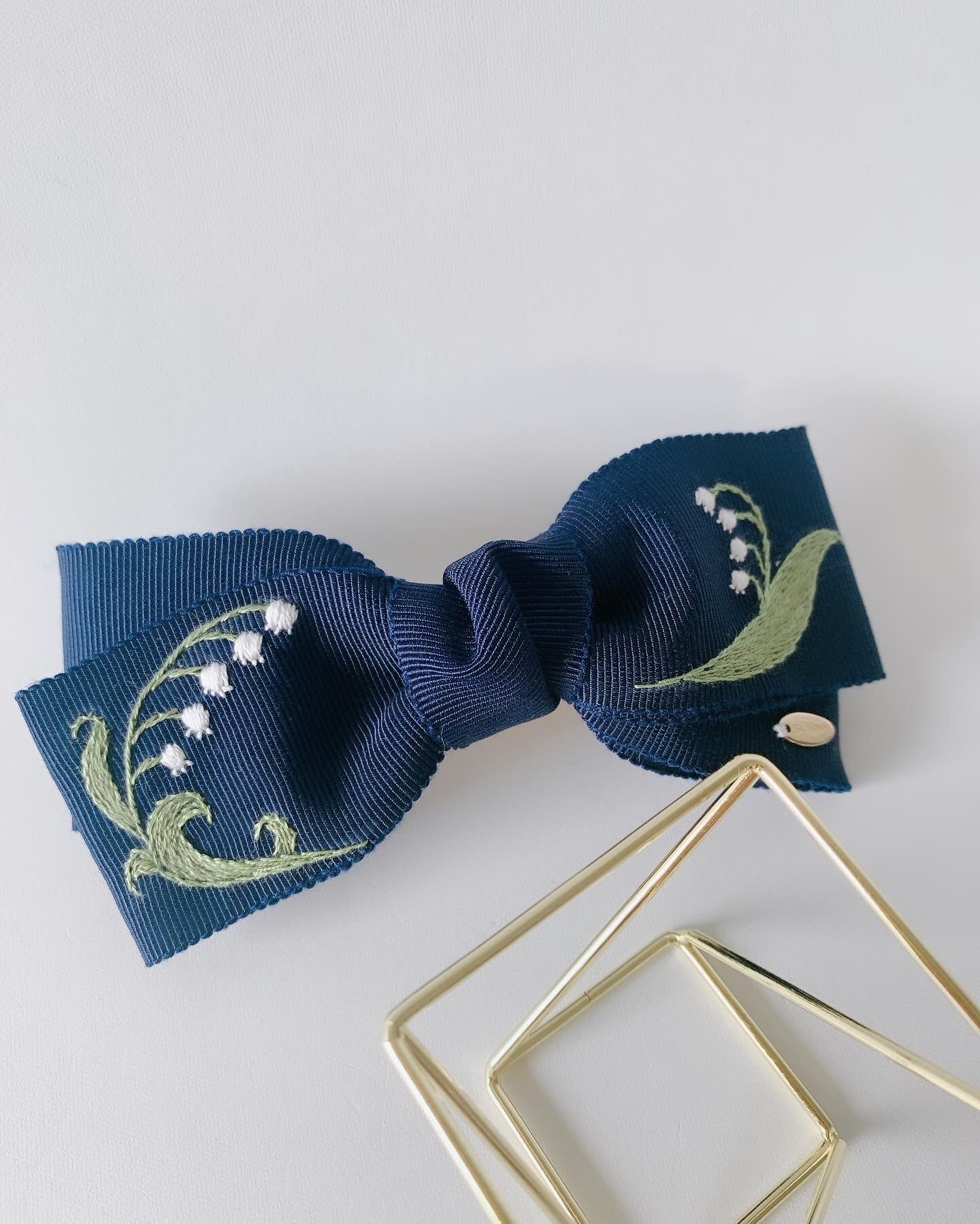 Muguet (スズラン) フランス刺繍 リボンバレッタ｜SUNNY RIBBON