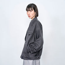 画像をギャラリービューアに読み込む, ピンストライプ デニムライク ダブルジャケット｜Nora Lily（ノラリリー）
